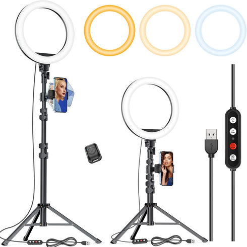 Kaiess 10.2" Selfie Ring Light with 65" Adjustable Tripod Stand & Phone Holder