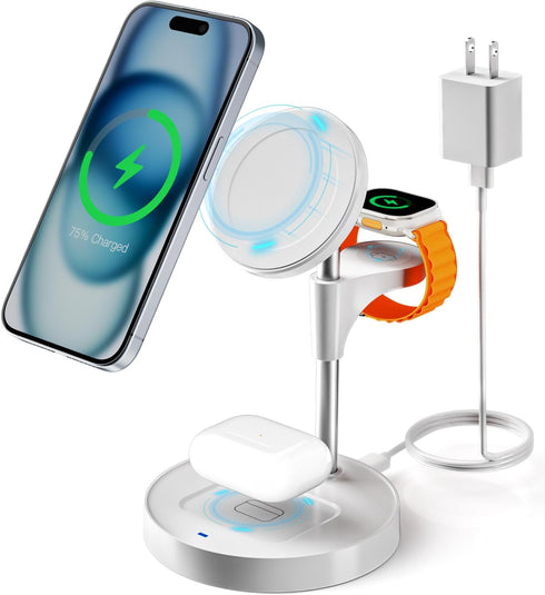 KPON Magsafe Wireless Charging Station - 15W Fast Magnetic 3 in 1 Charger Stand for iPhone 16 15 14 13 12