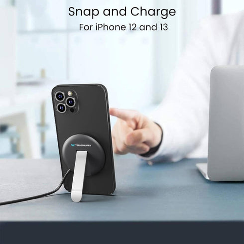 Techsmarter Magnetic Wireless Charging Pad and Stand with 18W USB-C PD Wall Charger, Compatible with iPhone 12, 13, 14
