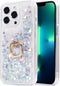 Glitter Case with Ring Holder for iPhone 13 Pro, Clear Kickstand Soft TPU Rubber Bumper, Silver