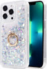 Glitter Case with Ring Holder for iPhone 13 Pro, Clear Kickstand Soft TPU Rubber Bumper, Silver
