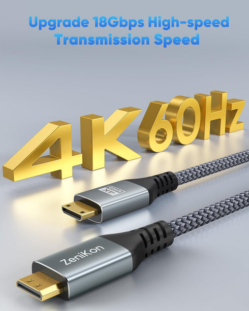 4K 6FT, 4K@60Hz, 2K@120Hz, 1080P, 3D W/2W/WH/2WH Mini HDMI to Mini HDMI Cable HDMI Mini Cable Support HDR, ARC