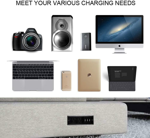 Conference Recessed Power Strip Socket with USB Ports - Desktop Charging Station with 2-Outlets & 3 USB Ports