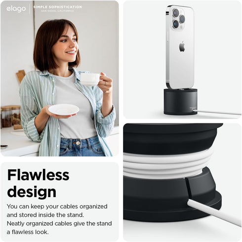 elago D Stand Charging Station - Premium Aluminum Dock for Apple TV Remote, iPhone & More (Black) - Cable Required
