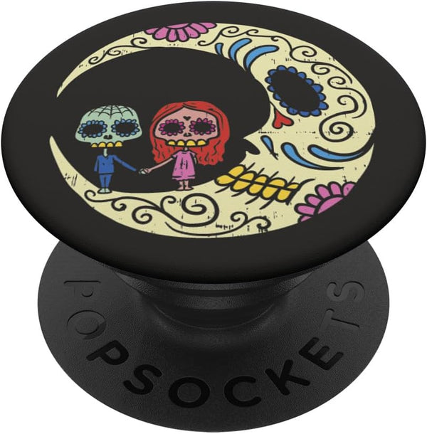 Sugar Skull Couple Floral Moon Mexican Day of the Dead Gift PopSockets Standard PopGrip