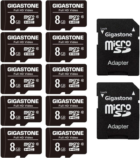 Gigastone 8GB Micro SD Card 10-Pack - Full HD Video for Surveillance, Action Camera, Drone, 85MB/s