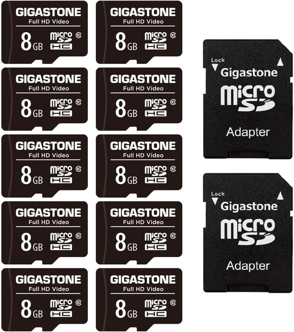 Gigastone 8GB Micro SD Card 10-Pack - Full HD Video for Surveillance, Action Camera, Drone, 85MB/s