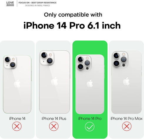 LOVE 3000 iPhone 14 Pro Case, Premium Silicone with Soft Anti-Scratch Microfiber Lining, Shockproof Cover