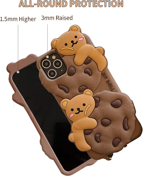 SGVAHY Case for iPhone 11, Cute Bear Cookie Kawaii Soft Silicone Shockproof Cover with Strap Lanyard