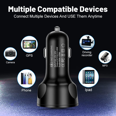 66W Multi Port Car Charger Adapter with Voltage Monitor, 4 USB QC3.0 Super Fast Charge Cigarette Lighter Charger