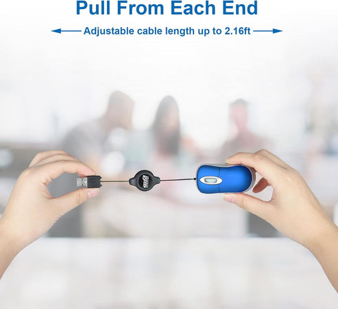 EEEKit Mini Retractable Cable USB Optical Mouse, 2 Pack, Blue, Unisex
