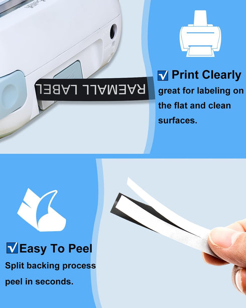 RAEMALL Compatible Brother Label Tape TZe335 TZe435 TZe535 TZeMQG35 TZeMQP35 12mm Laminated White on Color
