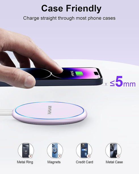 NANAMI Wireless Charger Pad, Compatible with iPhone 16/16 Plus/16 Pro/16 Pro Max, Qi Charger for Samsung Galaxy