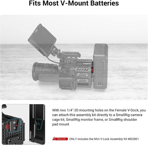 SmallRig Mini V-Lock Assembly Kit, V Mount Battery Plate, Quick Release Set with 1/4"-20 Threaded Holes - MD2801B