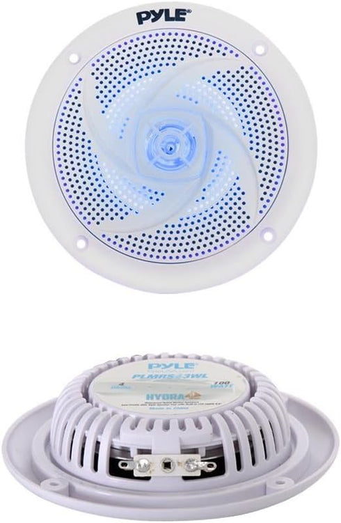 Pyle Marine Speakers - 4 Inch 2 Way Waterproof Outdoor Audio System with LED Lights, 100 Watt Power - 1 Pair - PLMRS43WL