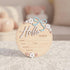 6 Inch Wooden Baby Announcement Sign Round Birth Stat Plaque with Floral and Bow Design (Blue)