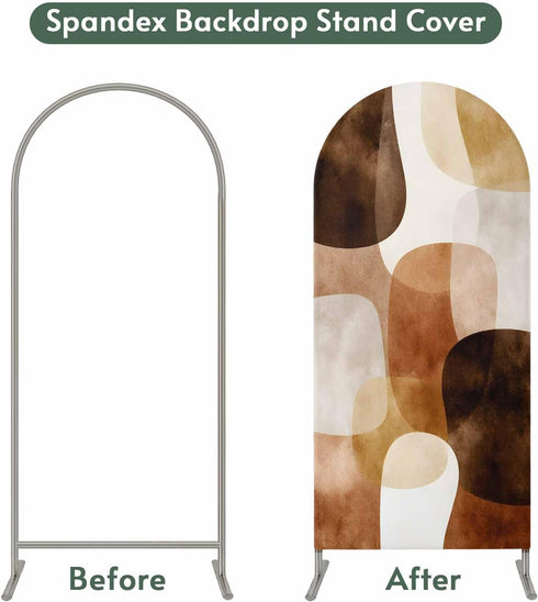 LFoveYuamer 7.2 Ft Arch Backdrop Cover, Brown Geometric Decorative Wedding Arch Covers Spandex Fitted, Middle Century