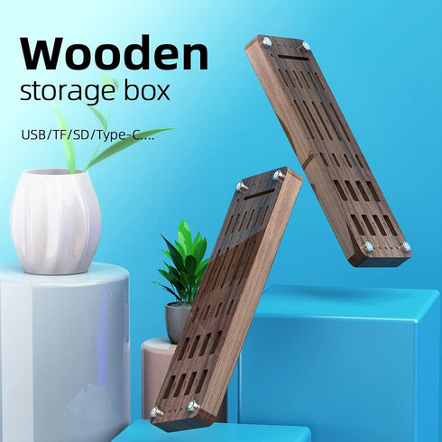 Wooden Memory Card Case, TF Cards Box and USB Drive Holder, Micro SD Card Carrying Case - AJSNH01M