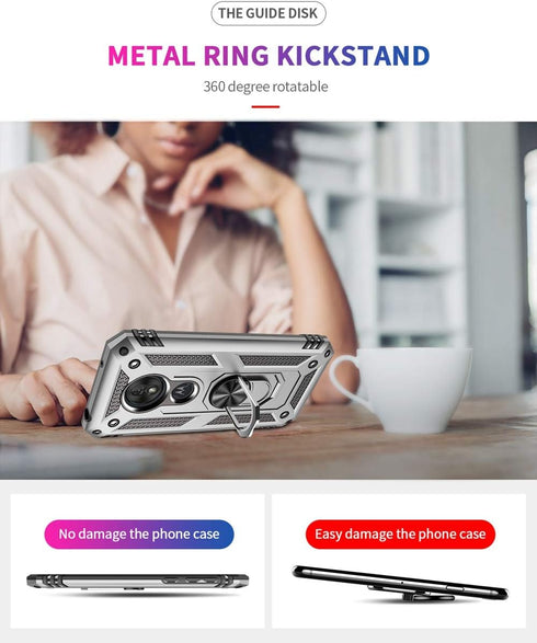Military Grade Drop Impact Case for Motorola Moto G7 Play, 360 Metal Rotating Ring Kickstand Holder