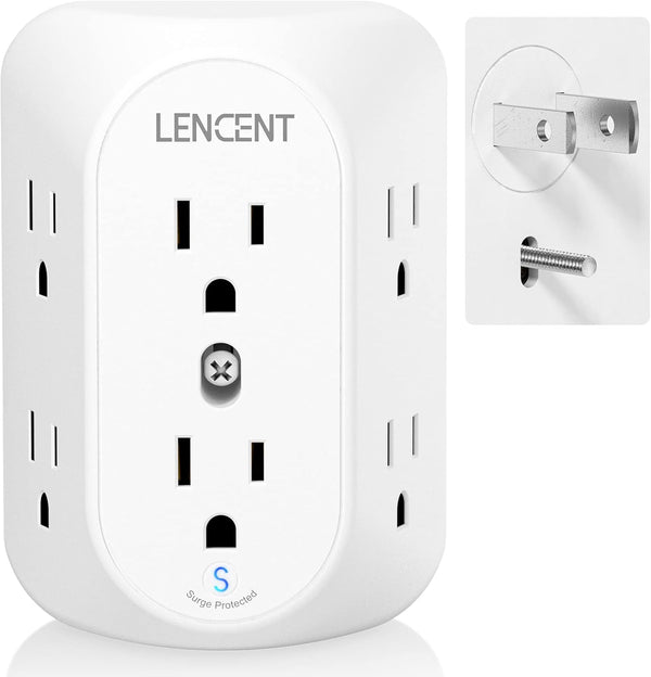 LENCENT 2 Prong Power Strip, 3 to 2 Prong Grounding Outlet Adapter, Surge Protector, 6 Outlets Widely Spaced