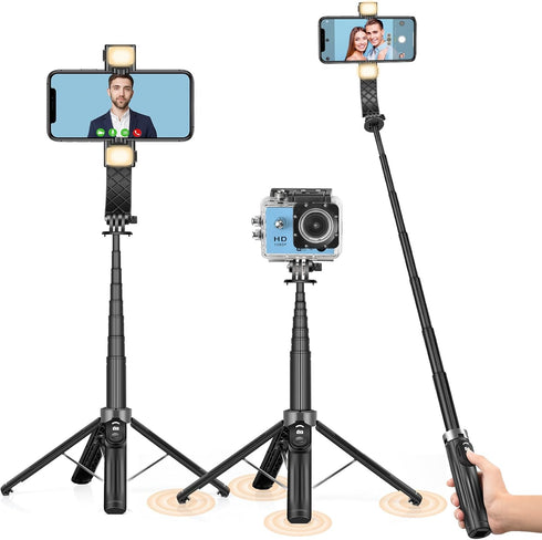 UTEBIT Selfie Stick Tripod for iPhone, 40" Lightweight Phone Tripod Stand with Light