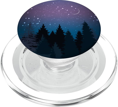 Blue Purple Galaxy Moon and Stars Forest PopSockets PopGrip for Girls and Boys, Black