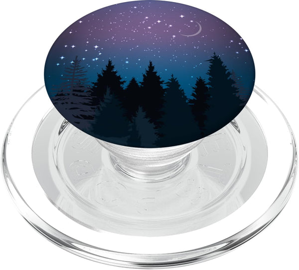 Blue Purple Galaxy Moon and Stars Forest PopSockets PopGrip for Girls and Boys, Black