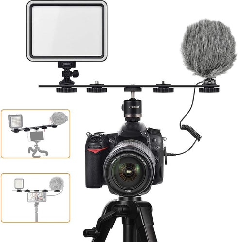 UTEBIT 11 inch Flash Bracket, Long Dual Camera Mount Extension Bar with 1/4“ Hot Shoe for Camera/LED Light