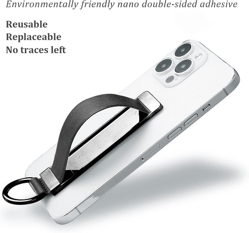 Black Phone Strap Holder for Hand, Finger Grip for Back of Phone, Cell Phone Strap Holder