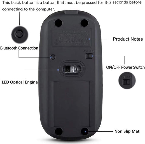 KLO Rechargeable Bluetooth Mouse for MacBook, Air, Pro, iPad, Wireless Mouse for Laptop, Notebook, PC (Black)