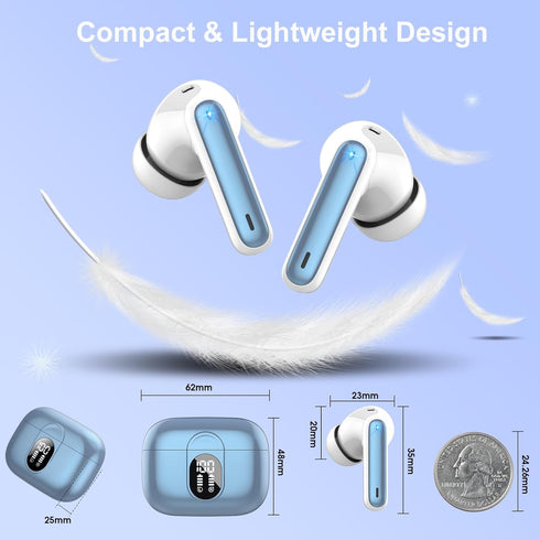 Wireless Earbuds 2024 Bluetooth 5.3 Headphones HiFi Stereo, 40H Playtime, In-Ear Earbud with LED Power Display, IP7