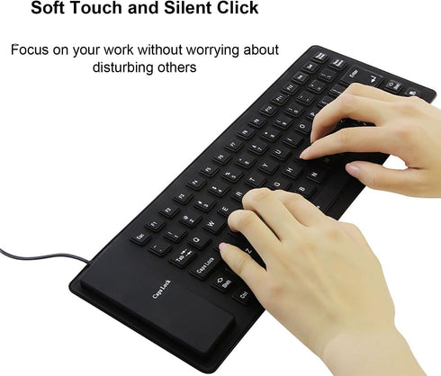 Foldable Silicone Wired Silent Keyboard, 85-Key Portable Waterproof USB Rollup Keyboard for Travel