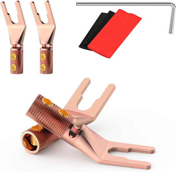 Speaker Spade Plug Connectors, Screw Locking Wire Connector with Allen Wrench + Heat Shrink Tubing, 4PCS