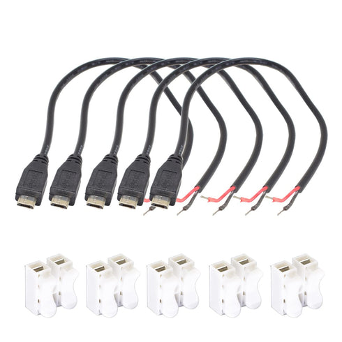 5PCS Micro USB Cable 2 Wire Pigtail Cable, Micro USB Male to Open-end, 30cm 12inch 22AWG 5V 3A DIY Power Charge Cable