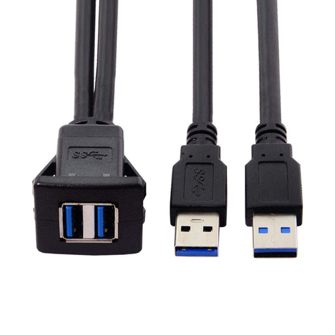 cablecc 1m Waterproof USB 3.0 Extension Latch Mount Car AUX Cable for Dashboard Panel (Dual USB 3.0)