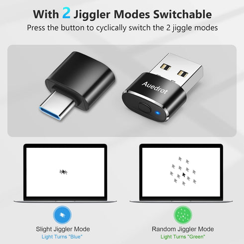 Mouse Jiggler Undetectable Metal USB Mover with Switch Button, Automatic Mini Shaker with 2 Jiggle Modes, Plug & Play