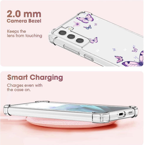 for Samsung Galaxy S21 FE Case, Alluring Purple Butterfly Pattern Slim Hard Cover, Shockproof Protective Women Phone -