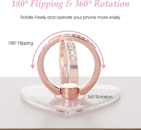 HJZHII 4PCS Setting 360 180 Transparent Cell Phone Ring, Diamond Cell Phone Rings Holder Stand Phones Case Ring Holders