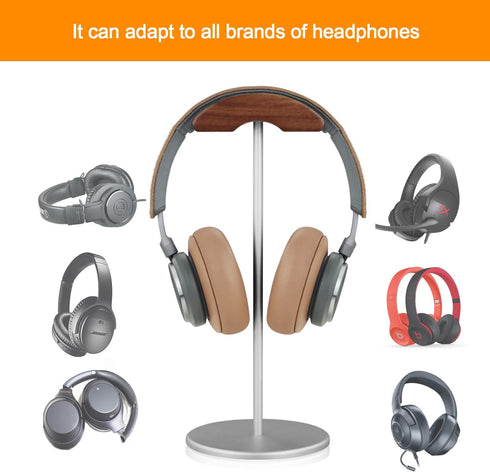 Micool Headphone Stand, Aluminium and Wood Gaming Headset Stand Holder for All Size Headphones with Stable Heavy Base, Headphone Holder for Desk