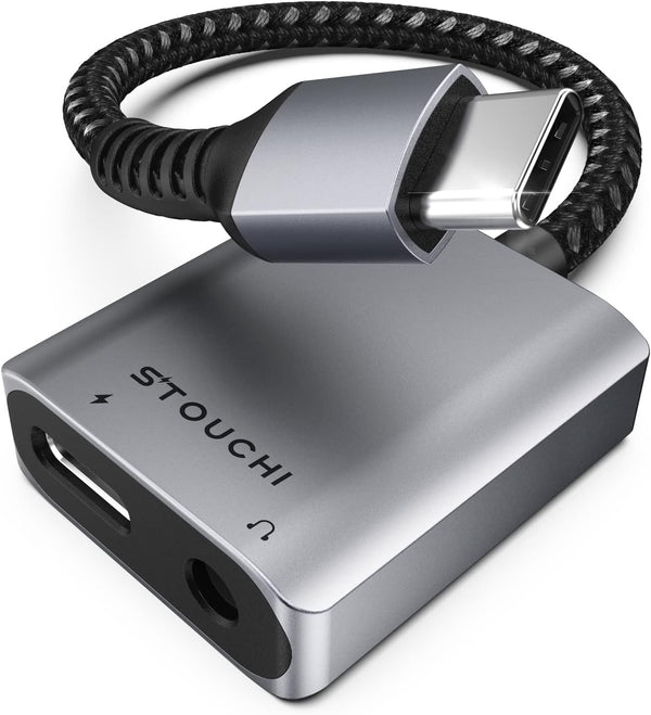 Stouchi USB C to 3.5mm Headphone & Charger Adapter, 2 in 1 iPhone 15 USB C to Aux with 30W Fast Charging