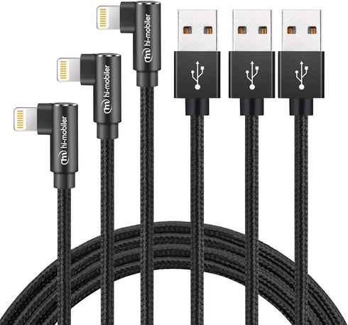 Hi-Mobiler 6FT Lightning Cable 3-Pack, Right Angle iPhone Charger for iPhone 13/12/11/Pro/Xs Max/XS/XR/7/8/SE (Black)