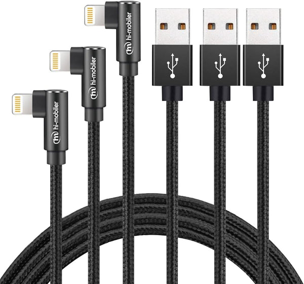 Hi-Mobiler 6FT Lightning Cable 3-Pack, Right Angle iPhone Charger for iPhone 13/12/11/Pro/Xs Max/XS/XR/7/8/SE (Black)
