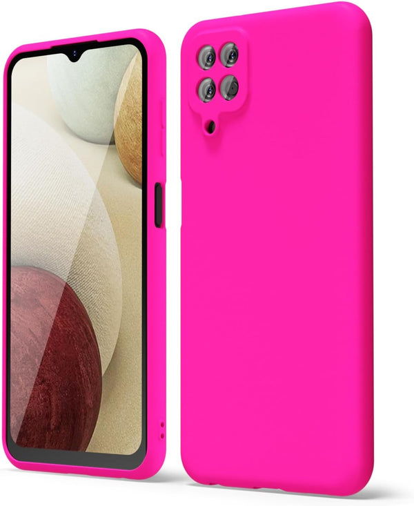 oakxco Liquid Silicone Grip Case for Samsung Galaxy A12, Cute Thin Slim Soft Rubber TPU Cover (Fuchsia Hot Pink)