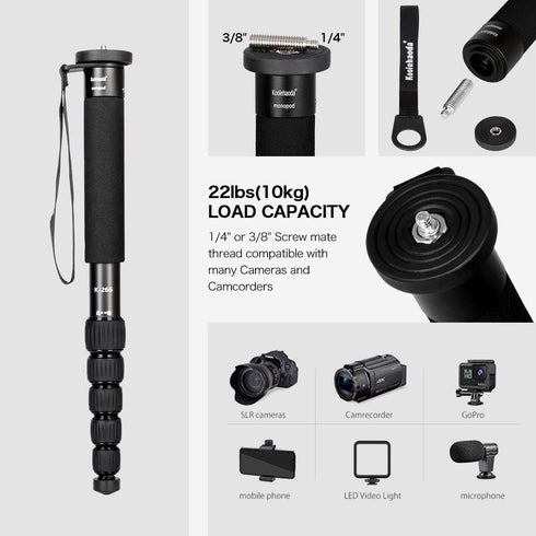 koolehaoda 61" 6-Section 15" (K-266 Camera Monopod Aluminum Portable Photography Unipod Stick, Telescopic, Folding is