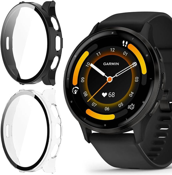 Lamshaw Hard PC Case with Screen Protector for Garmin Venu 3S, Compatible with 41mm/45mm Smartwatch (2 Pack-Black+Clear)