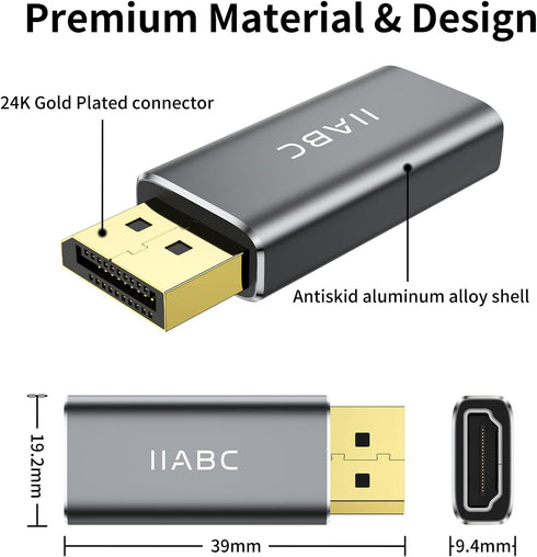 Displayport to HDMI Adapter, 4K 24K Gold Plated DP to HDMI Female Converter for Lenovo, HP, Dell