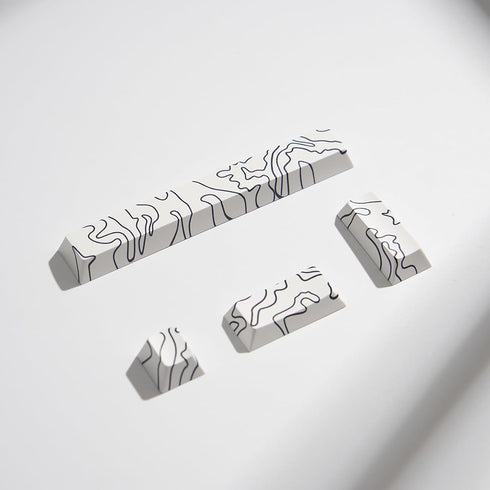 4pcs White Topographic Keycaps, PBT Cherry Profile Dye-Sublimation Custom Keycap Set for Mechanical Keyboards