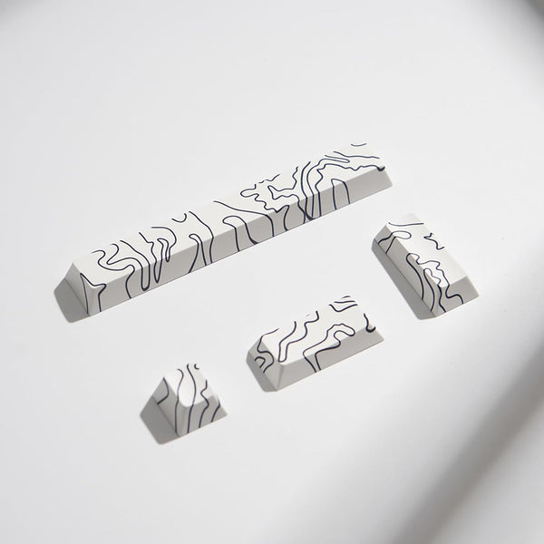 4pcs White Topographic Keycaps, PBT Cherry Profile Dye-Sublimation Custom Keycap Set for Mechanical Keyboards