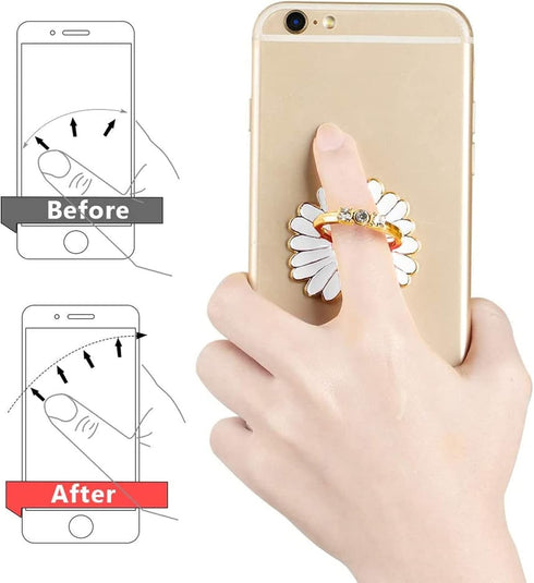 3-Pack Phone Ring Holder, 360 Rotation Glitter Bling Bling Finger Bracket Stand Grip for Smartphones, Tablets, Daisy