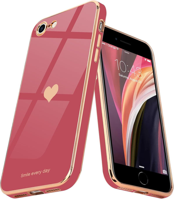 Teageo Bright Blush Case for iPhone SE 2020, iPhone 7, iPhone 8, Cute Love-Heart Luxury Bling Soft Back Cover